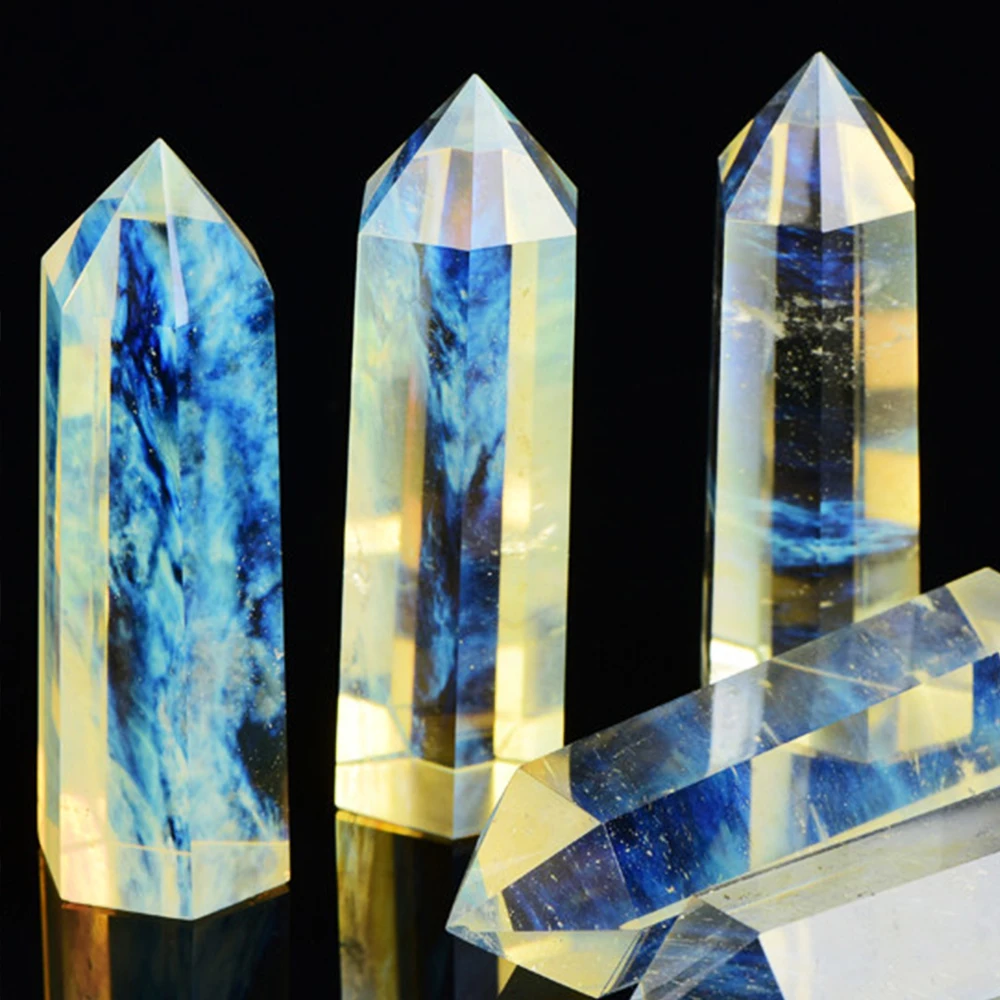 Желтый плавильный камень хрустальная палочка шестиугольная призма колонна