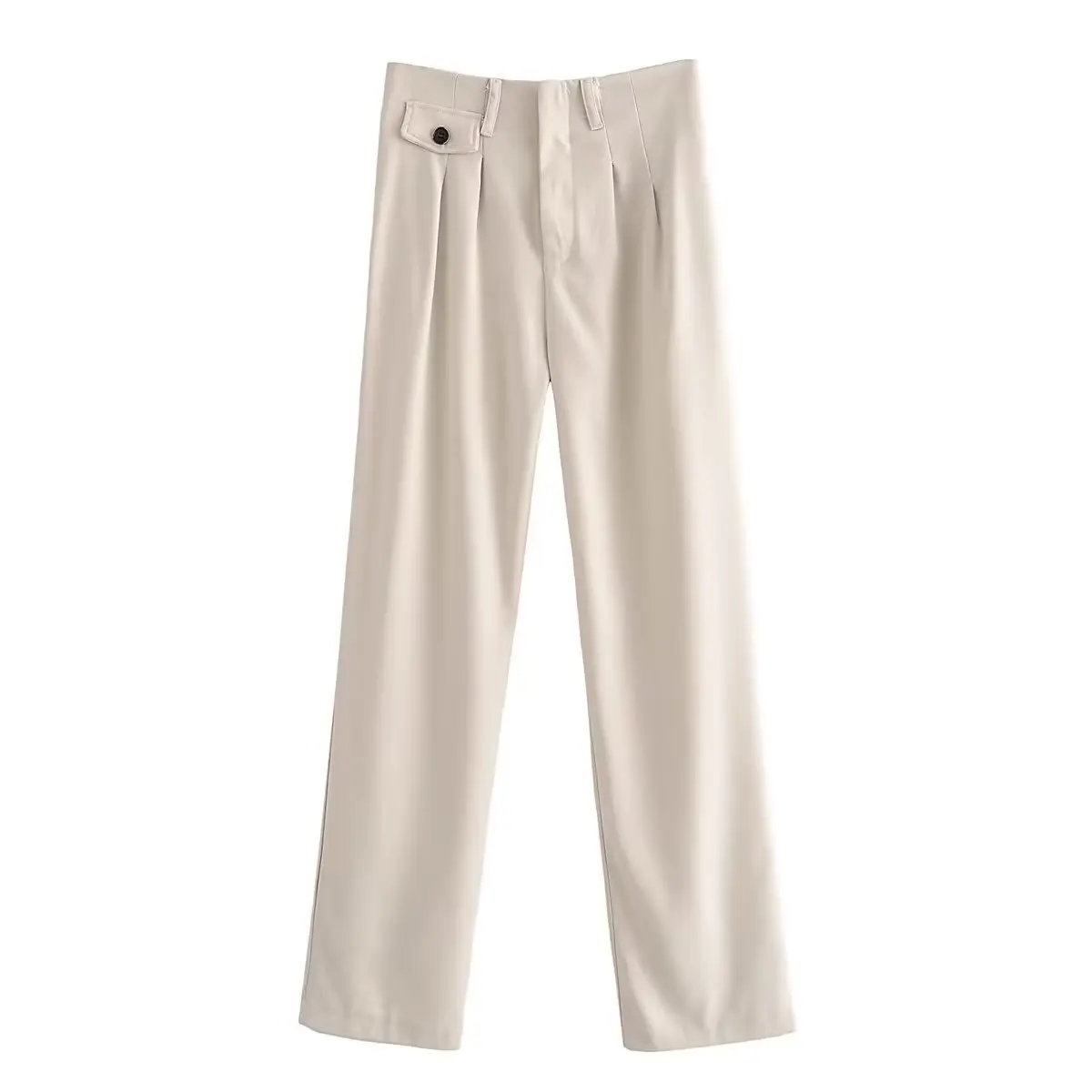 

Maxdutti Fashion Solid Casual Pants Women High Wasit Pockets Loose Trousers