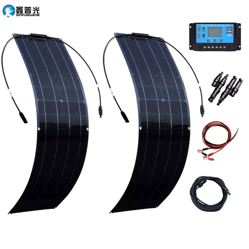 

NEW2023 100w 12v Flexible Solar Panel Kit 24v 2pcs 50w High Efficiency Battery Charger PV Panel for Camping RV Yacht Street Lig
