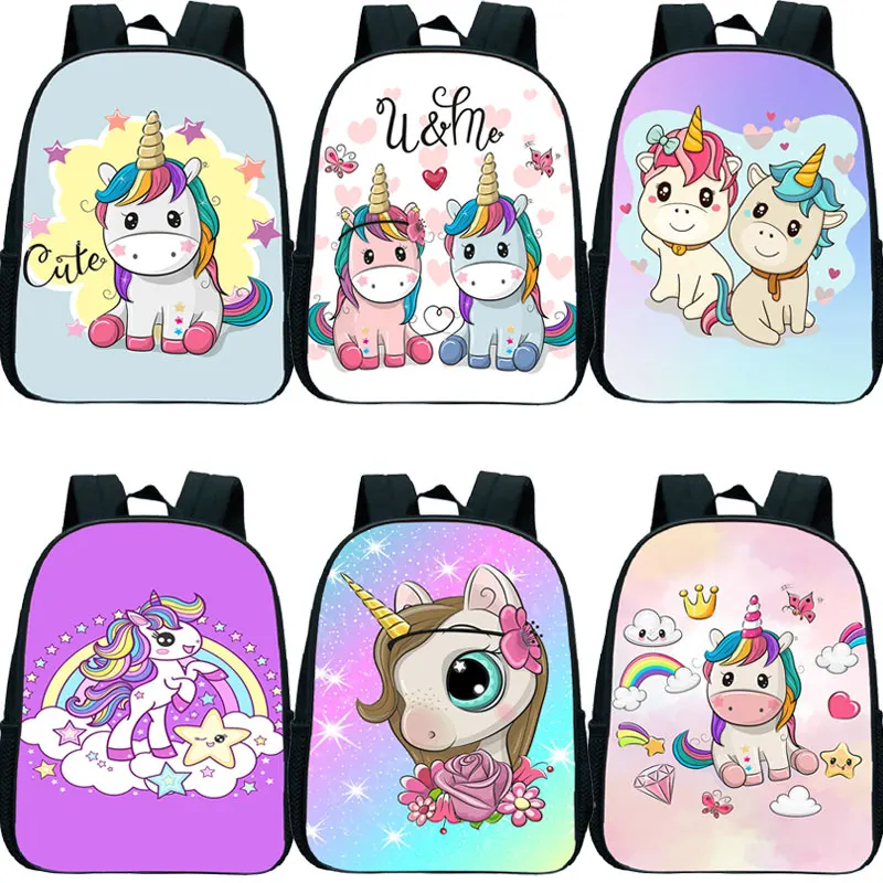 

Kids Mochila Unicorn Print Kindergarten Backpack 12 Inch Bookbag Boys Girls Cartoon Schoolbag Children Primary School Rucksack