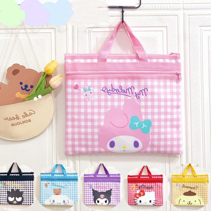 

Kawaii Sanrios Kuromi Hello Kittys My Melody Cinnamoroll Cute Cartoon Double Zipper File Bag Student Bag Tote Bag A4 Storage Bag