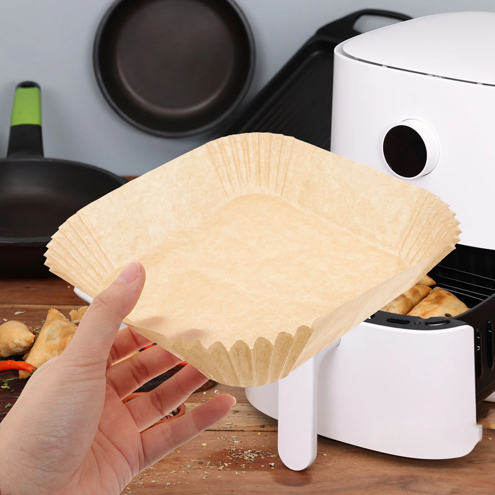 

100Pcs Square Tray Air Fryer Liner French Fries Tray Snack Paper Pad Paper