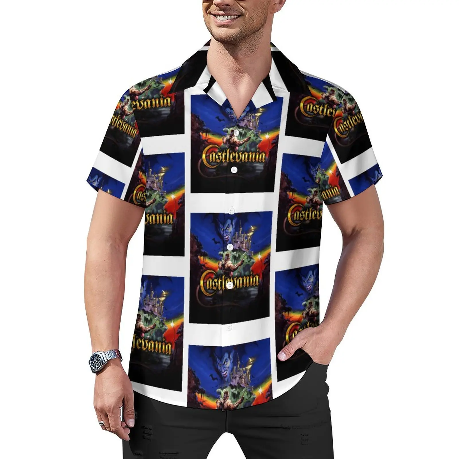 

Castlevania Symphony of The Night Casual Shirt Dracula Bloodlines Funny Anime Vacation Loose Shirt Hawaiian Short-Sleeve Blouses