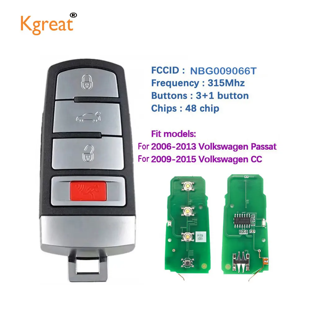 

1pcs Car Remote Key 315/434MHz PCF7936 ID46 ID48 For VolksWagen VW Passat CC NBG009066T 3C0959752BG / BA 3/4 Button Keyless Go