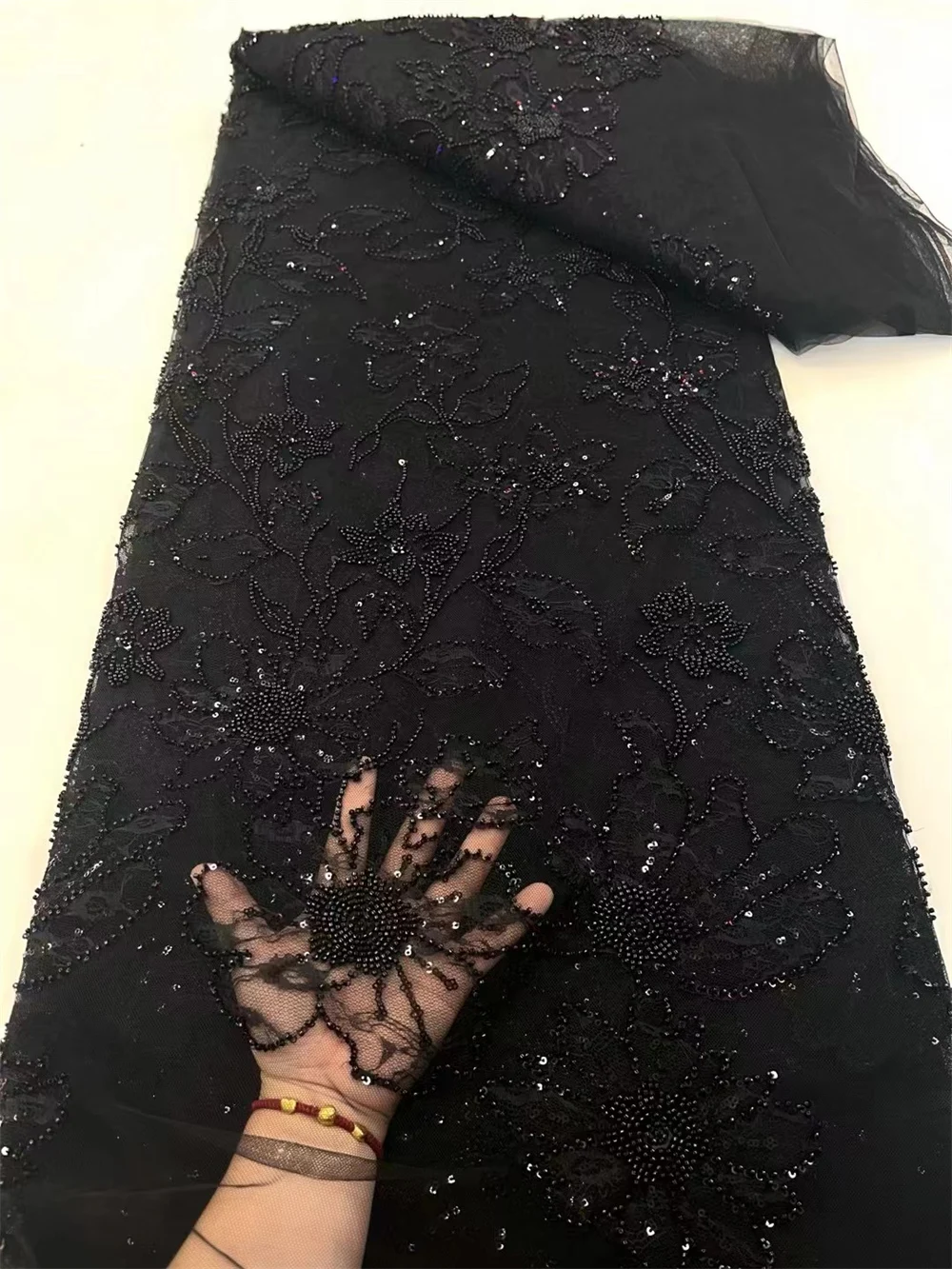 5 ярдов африканской кружевной ткани с бусинами нигерийские и французские