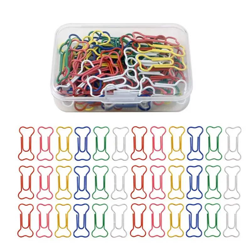 

1 Set 60Pcs Boxed Bone Shape Paper Clips Creative Office Clips (Colorful)