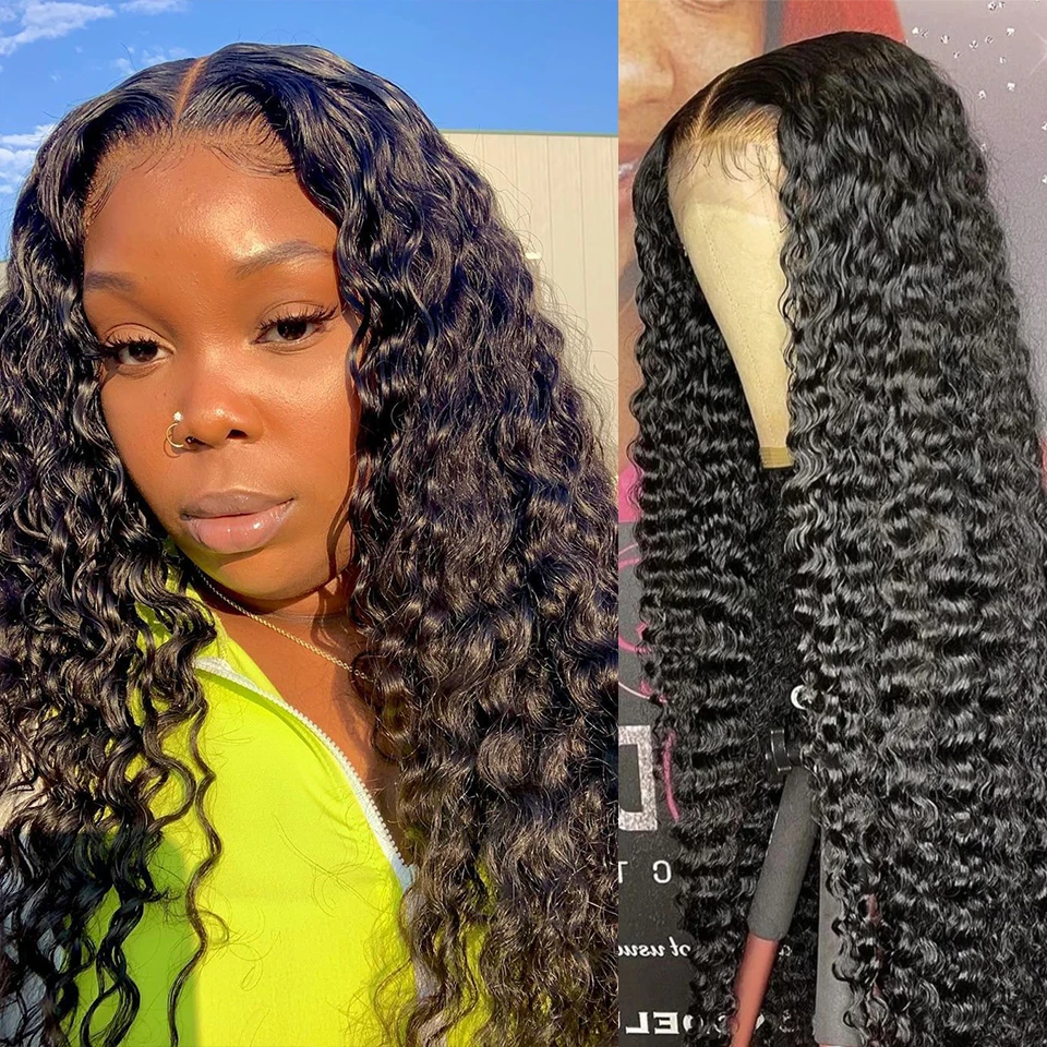 

13x4, прозрачные, свободные, глубокие волнистые, на шнуровке, передние парики из человеческих волос, 250%, 13x6x1, 30, 32 дюйма, Remy, волнистые, вьющиеся, ...