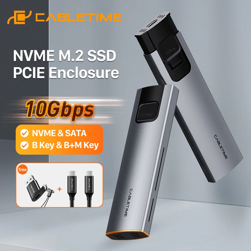 Чехол CABLETIME SSD M.2 NVME SATA двухпротокольный чехол корпус USB 3 1 Gen 2 10 Гбит/с внешний PCIE NGFF