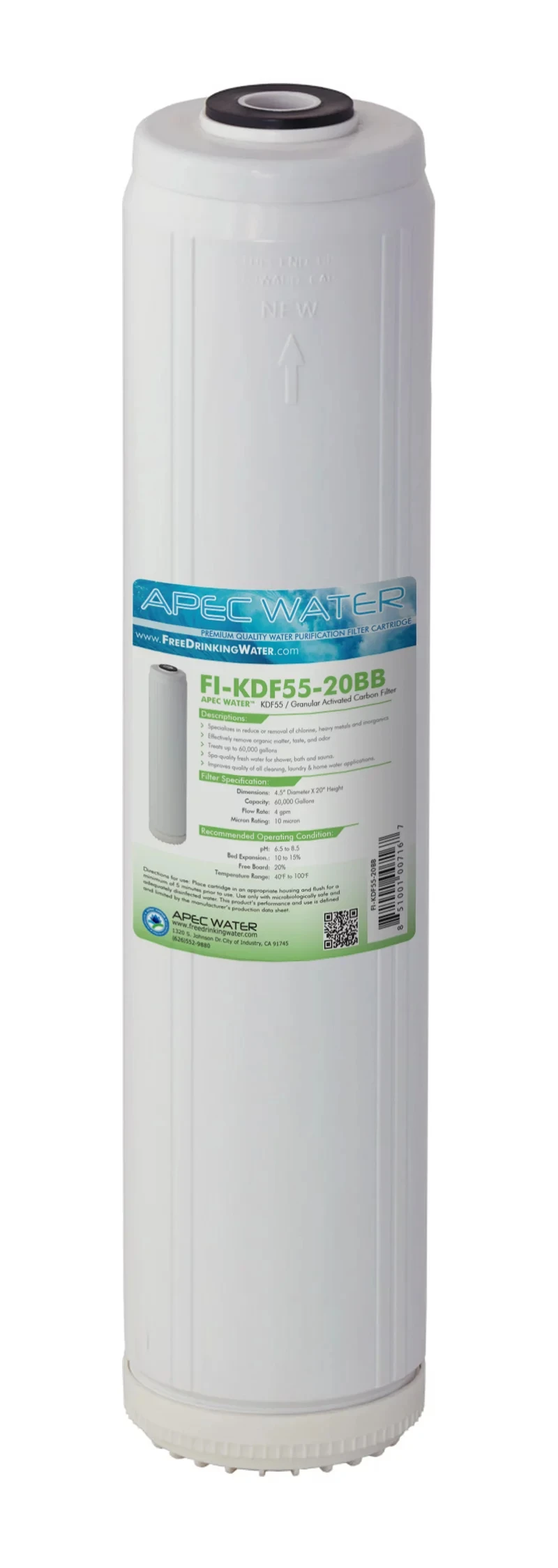 

20 in. Whole House Replacement Water Filter Chlorine, Heavy Metal and Bacteria Removal (FI-KDF55-20BB)