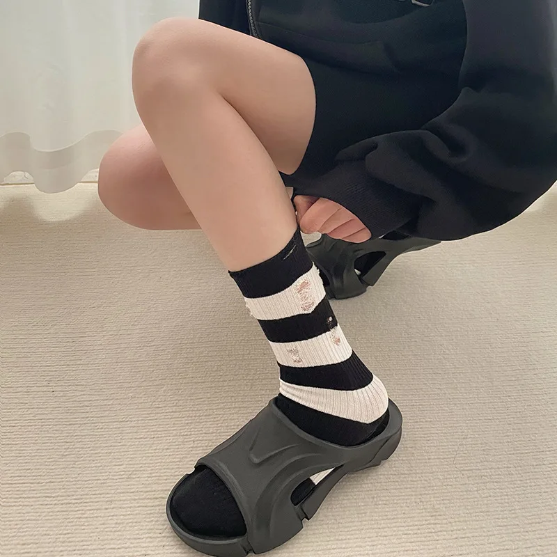Полосатые полосатые женские носки средней длины на весну осень Ins кофейные
