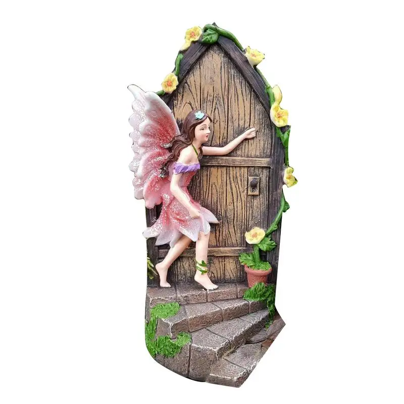 

Cute Miniature Door Statue Fairy Elf Garden Decor Resin Fairy Knocking On The Door Art Garden Sculpture Statues Ornaments