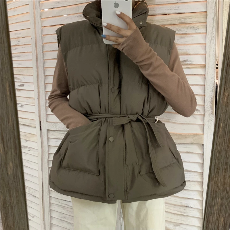 New Female Vest Jacket Autumn 2021 Women Winter Coat 4 Colors Warm Women Loose Parkas Solid Army Green Sleeveless Coats Parka