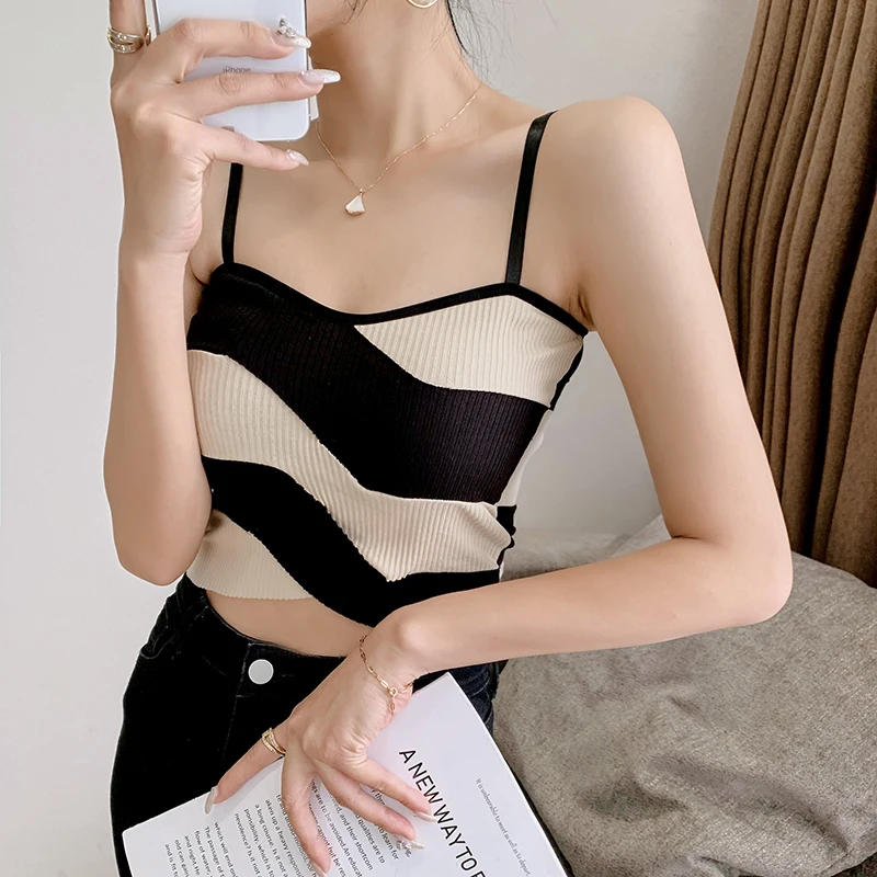 

Летняя женская майка в полоску, с ремнем, сексуальная