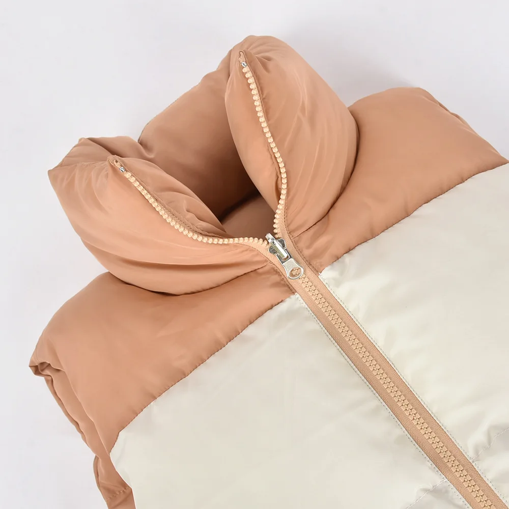 Casual Women Parkas Jacket Coat Color Patchwork Sleeveless Streetwear Clothes For Women Outfit