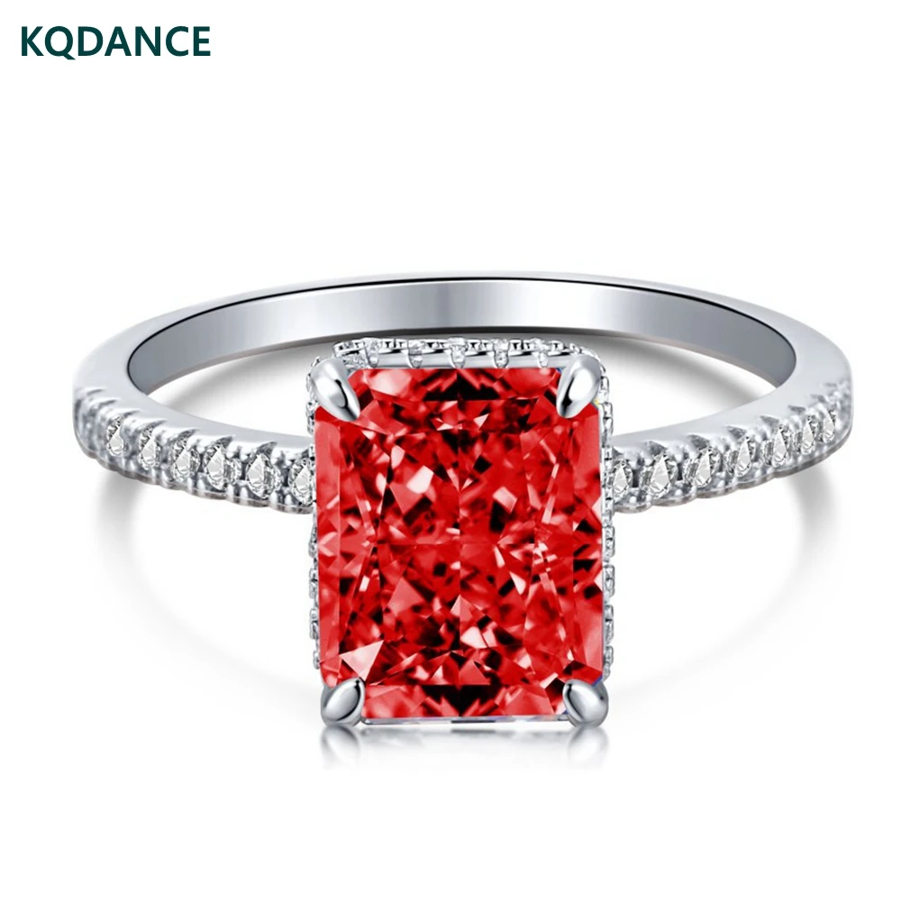 

KQDANCE 925 Sterling silver Simulated emerald ruby gemstones moissanite Diamond Rings with red/green stone Wedding Jewelry 2022