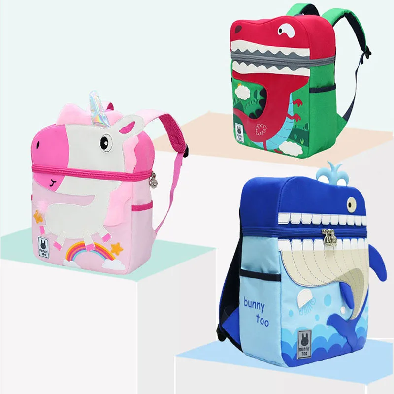 Children Cute 3D Cartoon Dinosaur Anti-lost Kindergarten Orthopedic Bag Unicorn School Backpacks Girl boy Backpack Mochila Anime
