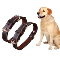 genuine leather dog collar adjustable pet collars puppy dog neck strap soft real leather collar for small medium large big dogs