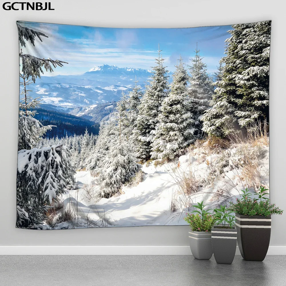 Мечтательный зимний фон для фотосъемки с изображением снега сосновых деревьев