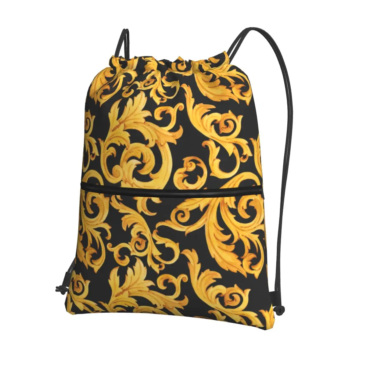 

Women Shoulder Bags Drawstring Purse Adjustable Strap Fashion Outdoor Backpacks Watercolor Golden Baroque