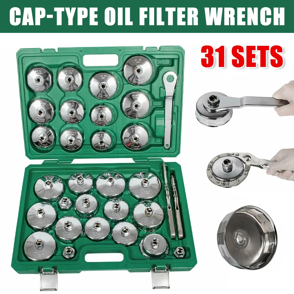

31Pcs/Set Steel Auto Oil Filter Wrench Socket Cup Type Cap Removal Tools Kit