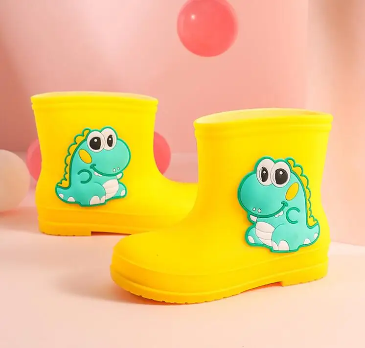 Детские Нескользящие резиновые сапоги теплые водонепроницаемые без застежки