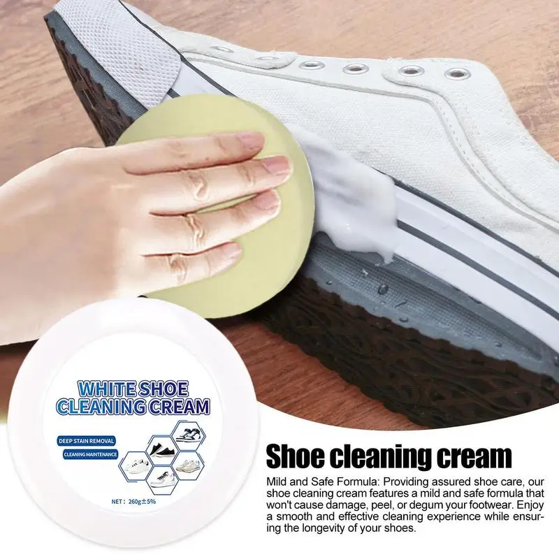 

Средство для очистки обуви White Shoe Cleaner Cream с губкой, многофункциональное безводное средство для удаления пятен, эффективная Очищающая паста, 260 г