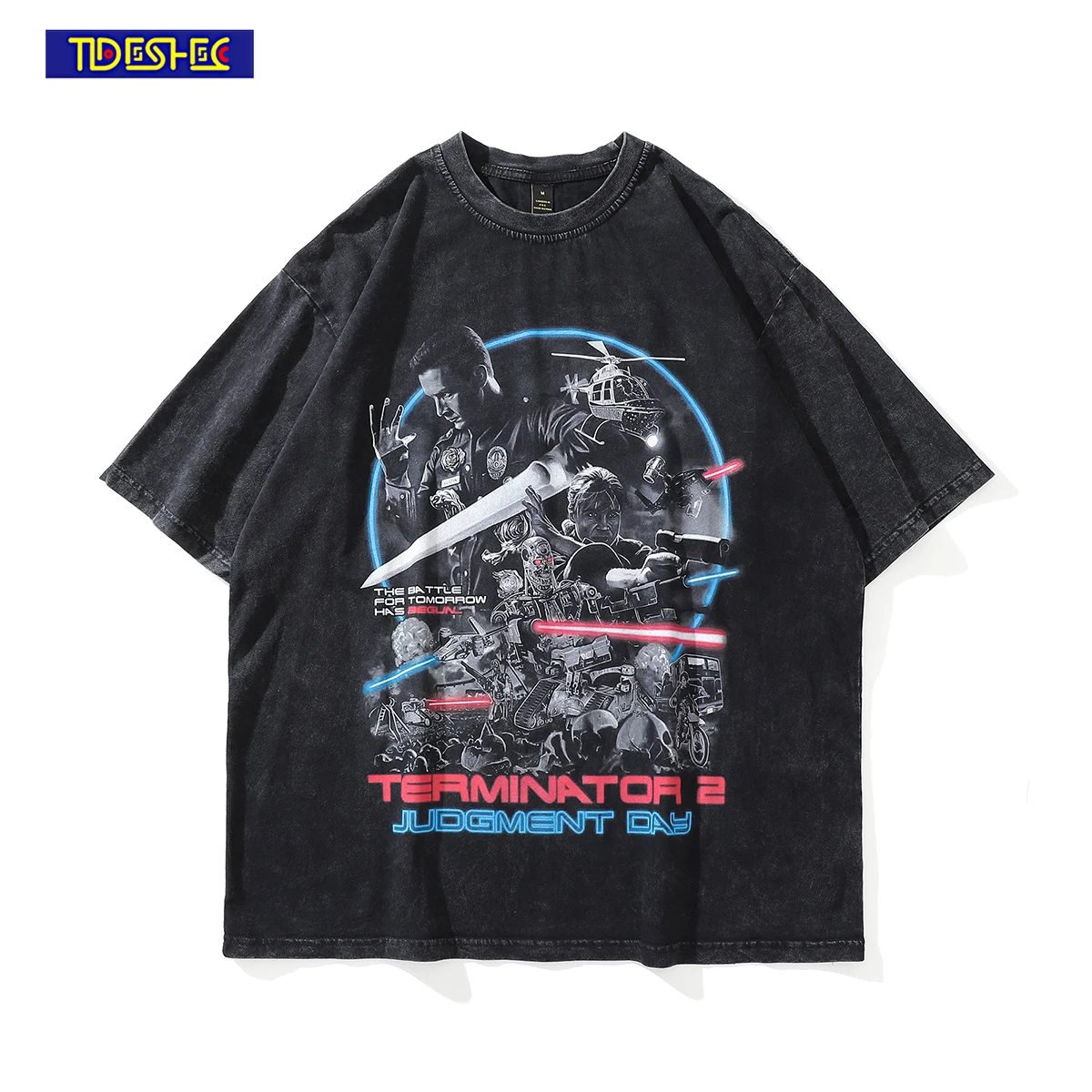 

Distressed T-Shirt Men Hip Hop Robot Portrait Graphic Tshirt Vintage Cotton Short Sleeve Gothic Streetwear Washed Shirts Tops