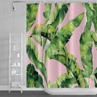 romantic abstract tropical plants style shower curtains waterproof polyester bath curtain home decor with12 pcs hooks