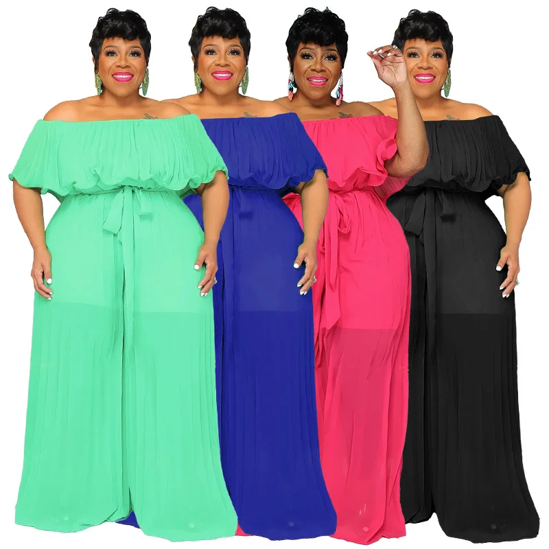 Plus Size Women Jumpsuit Long Elegant Chiffon One Piece Cloth Female Outwear Designer Wide Leg Pant 2023 Summer Fashion Jumpsuit