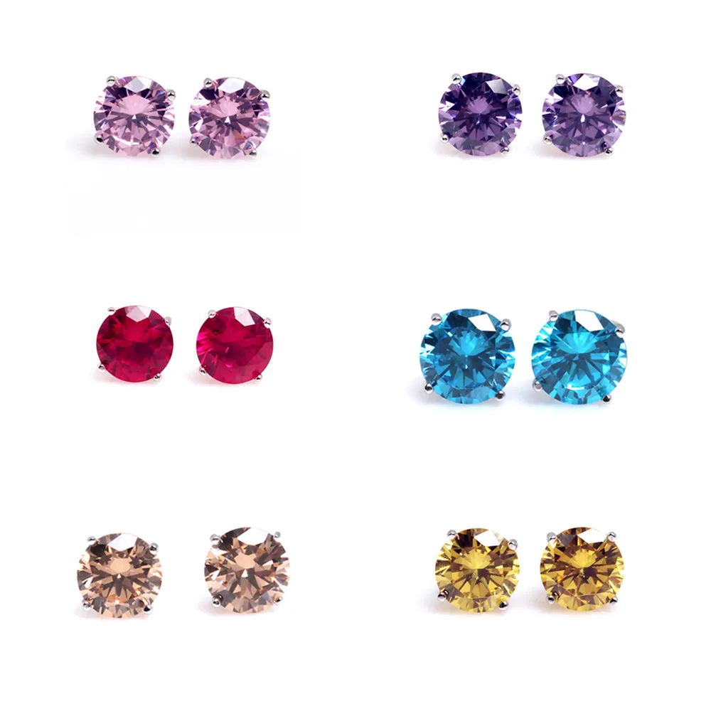 

Натуральная 925 серебро, гранат синий циркония 7 мм Solitare несколько Цвет Круглый CZ Кристалл Стад Серьги