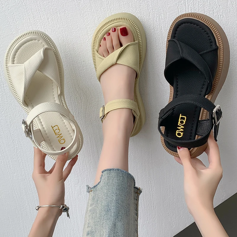 

Black Platform Sandals Soft All-Match Med Clogs With Heel Female Shoe 2023 Summer Womens Wedges Espadrilles Gladiator Medium Thi