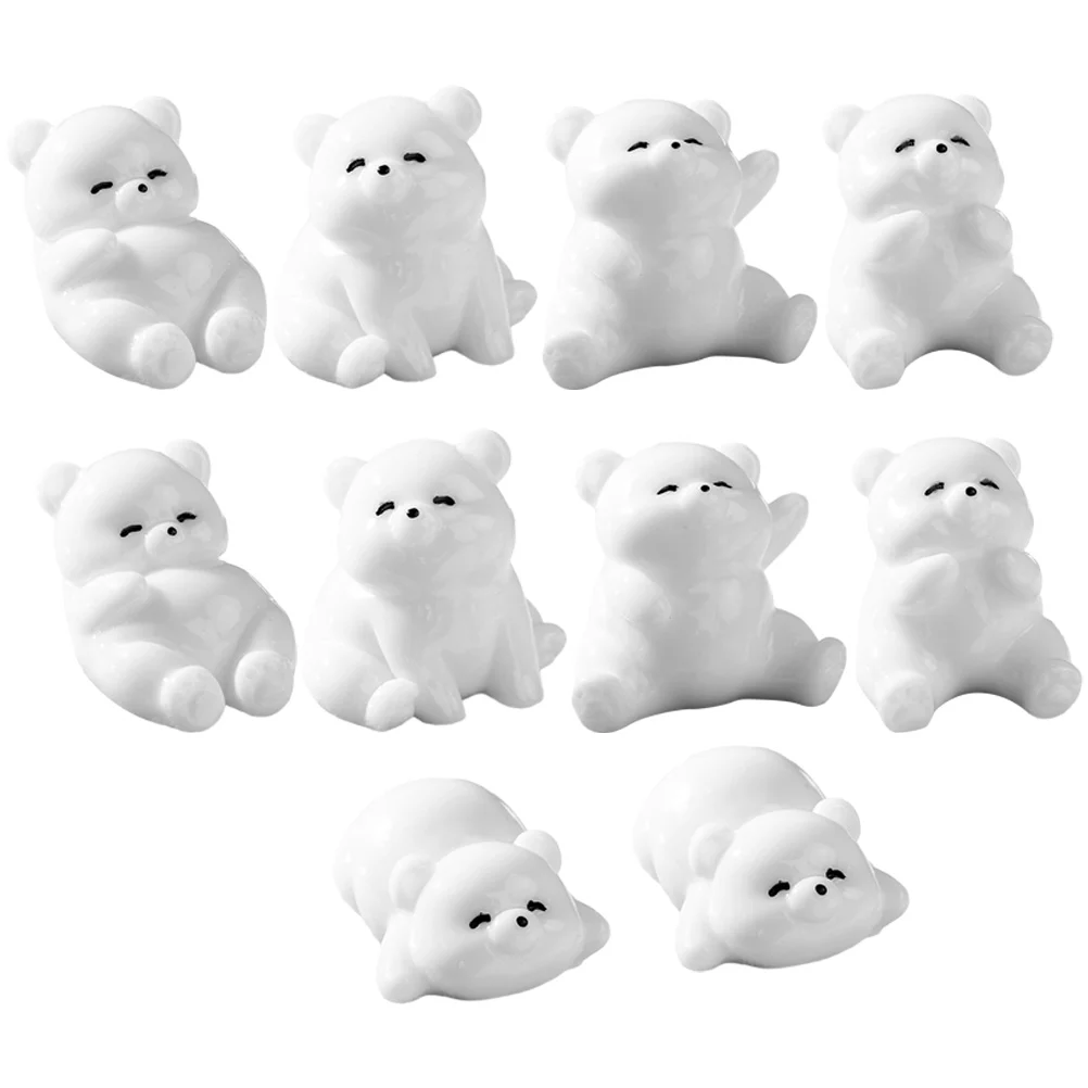 

10 Pcs Crafts Miniature Bear Adorn Ornaments Garden Tiny Statues Figurines White
