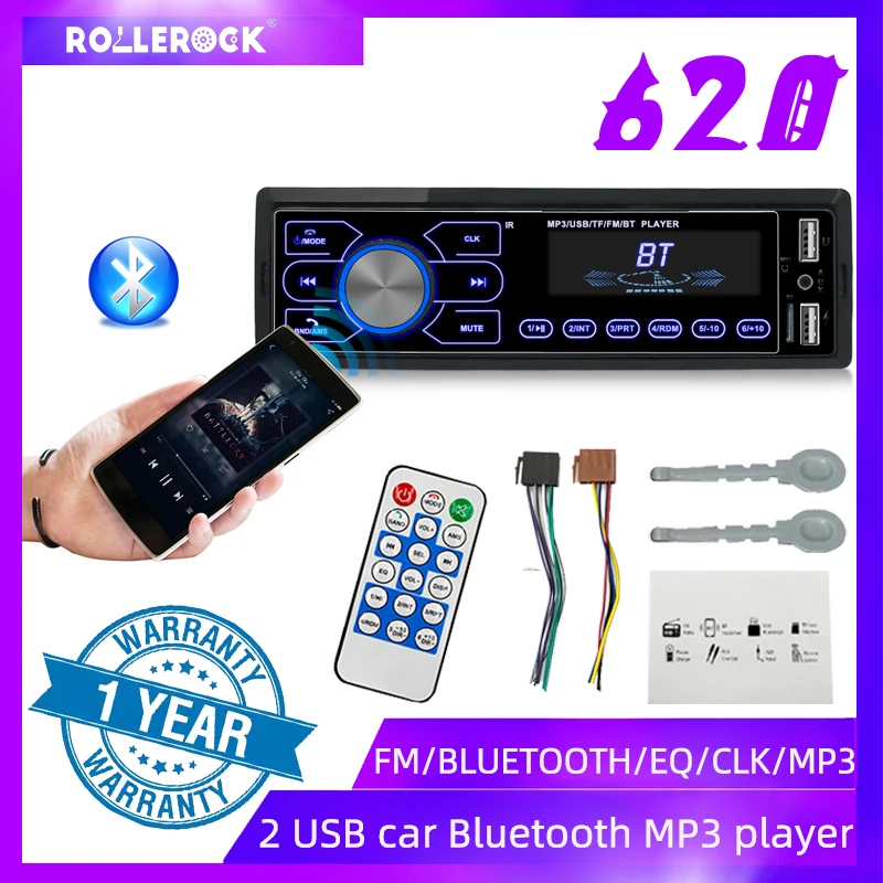 

MP3 Player Bluetooth FM MP3/WMA/WAV 1Din Remote Control Dual USB 12V SD/MMC/AUX 620 87.5MHZ-108.0MHZ 4*60W Touch Button Short