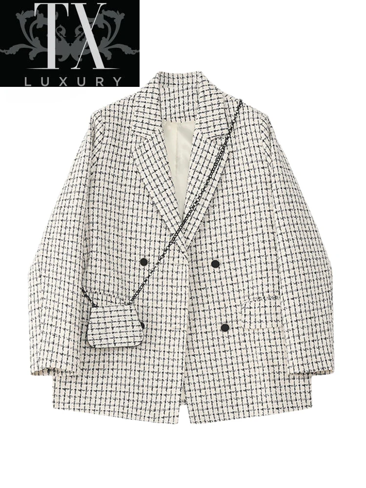 

Autumn Women Korean Fashion Office Wear Double Breasted Blazers Coat Vintage Long Sleeve Pockets Female Outerwear Chic Tops