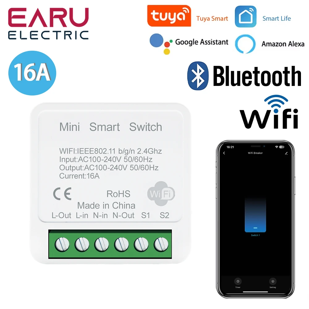 

EARUELECTRIC Умный выключатель Wi-Fi 16A