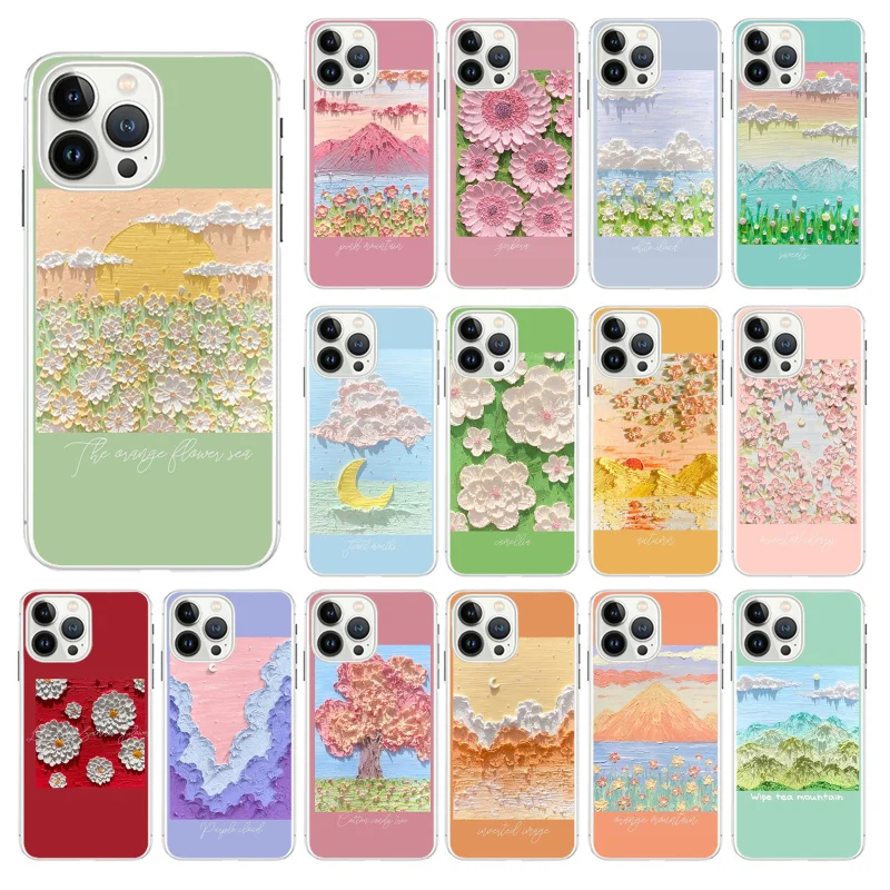 

Beautiful Flower Cloud Painting Art Phone Case For iphone 13 12 11 Pro Max Case For iphone XS MAX X XR SE2 8 7 Plus