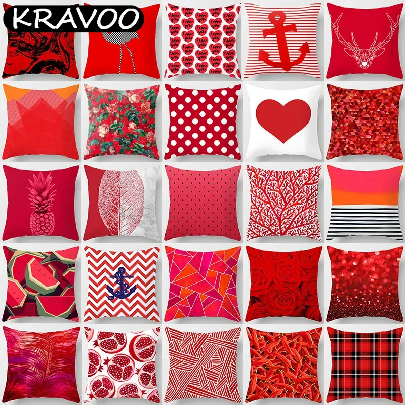 

Новинка, креативная красная наволочка в скандинавском стиле с геометрическим рисунком, популярная современная декоративная подушка из полиэстера, украшение для дивана, 45x45 см, декоративные подушки