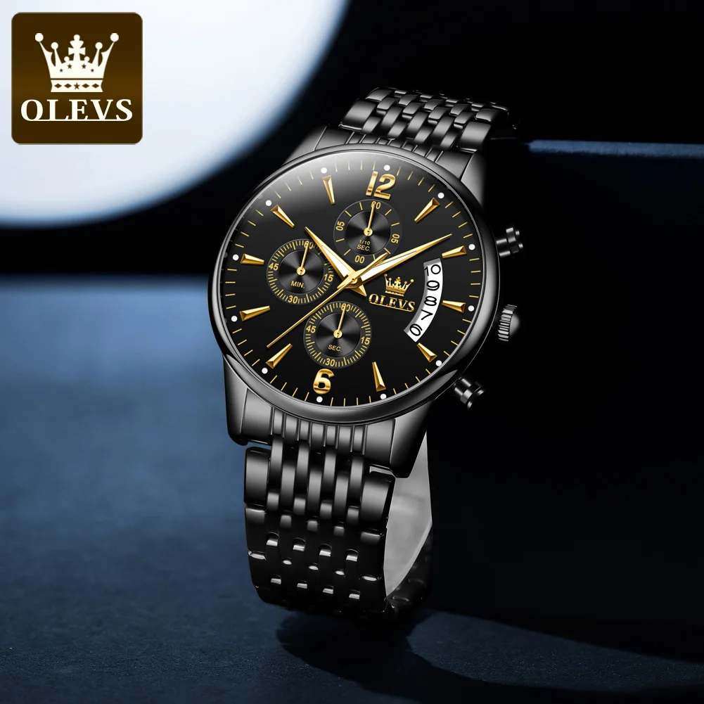 

OLEVS New Black Bracelet Men's Business Chronograph Analog Watches Fashion Quartz Wrist Watch Male Hand Clock Orologio da uomo