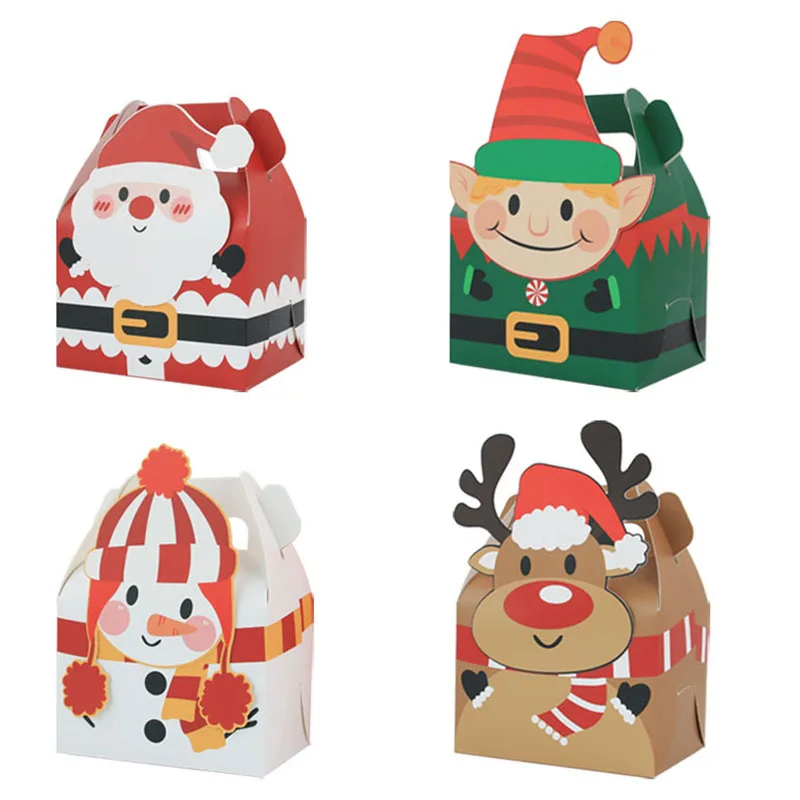 

24/48PCS Kraft Christmas Series Treat Boxes for Candy Biscuit Baking Apple Box Cookie Gift Bag New Year Favors Packaging Box