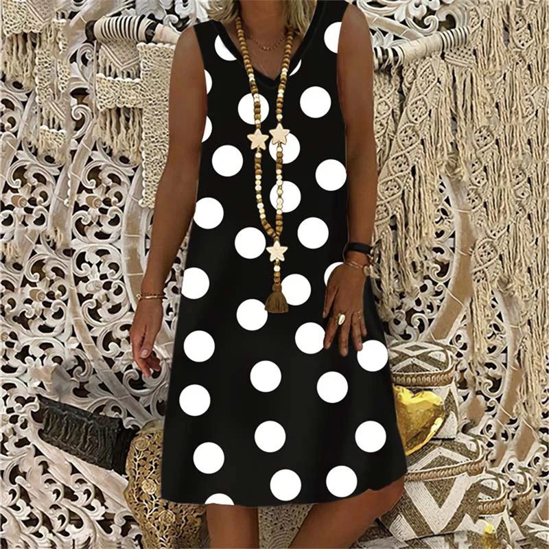 

Dot Printed Sleeveless Dress 2022 Fashion Midi Dress For Summer Casual Comfortable Breathable Lady Dresses Women Clothing