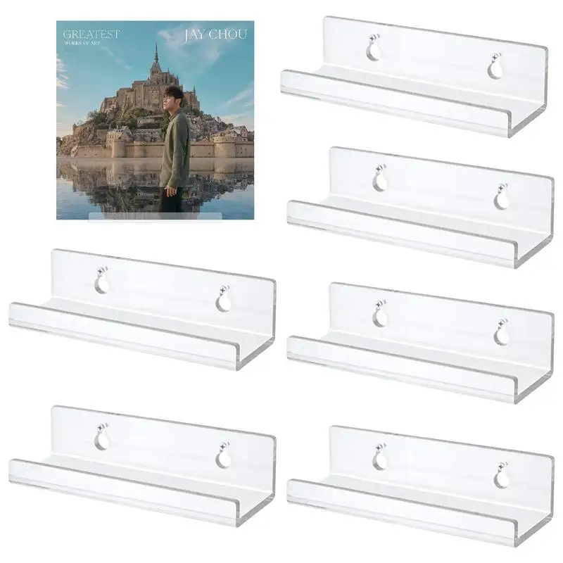 

6PCS Wall Mounted Record Holder Transparent Acrylic Record Storage Shelf Stand For Album Vinyl Record Display Storage Rack