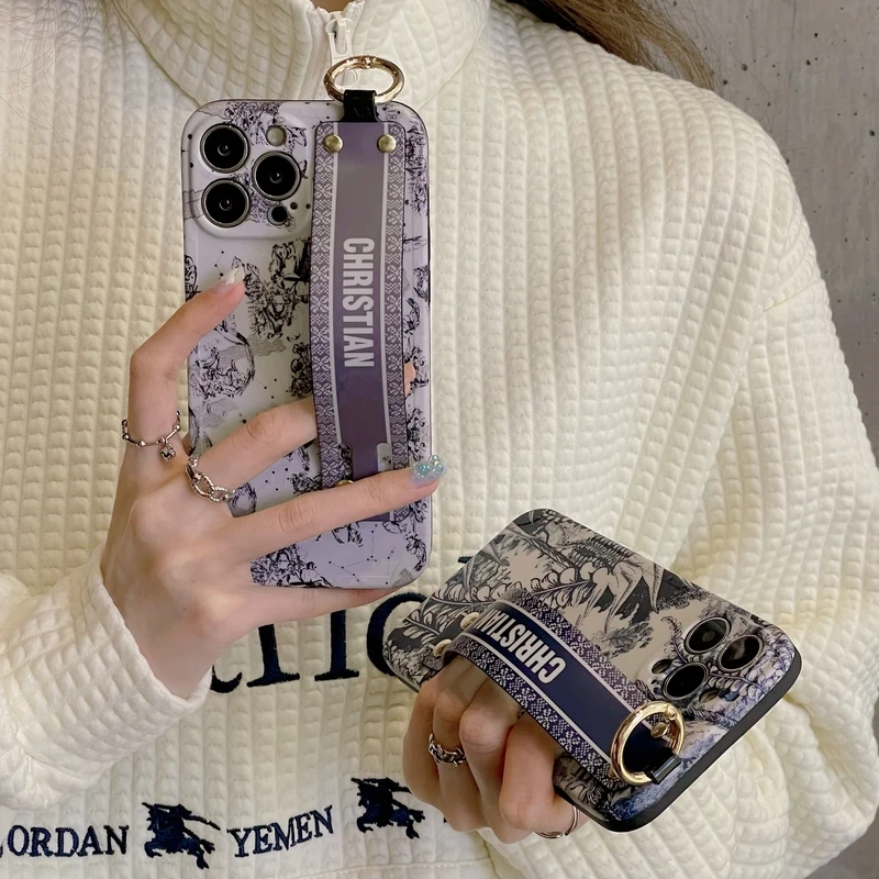 

Luxury Fashion Art Retro Painting Flower Phone Case For iPhone 14 13 12 11 Pro Xs Max Xr X Cover Wrist Strap Stand Cases Funda