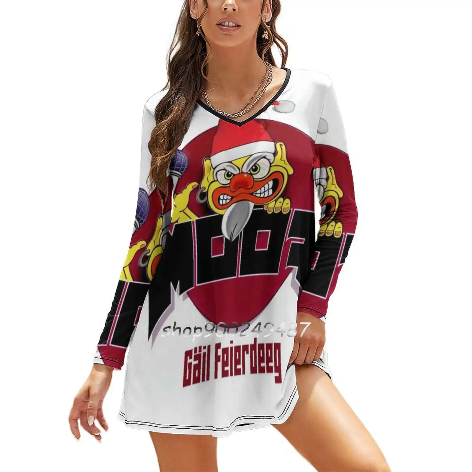 Moof Gäil Feierdeeg Платье с квадратным вырезом Симпатичные свободные платья принтом