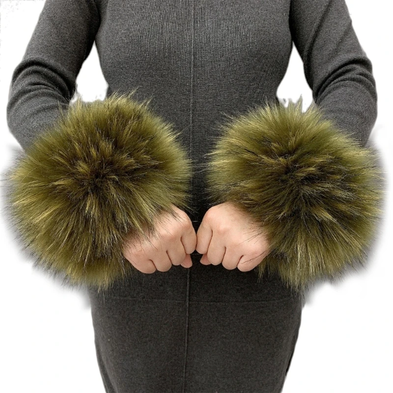 

Women Winter Wrist Warmers Faux Fur Cuffs Soft Warm Fluffy Bands for Costume