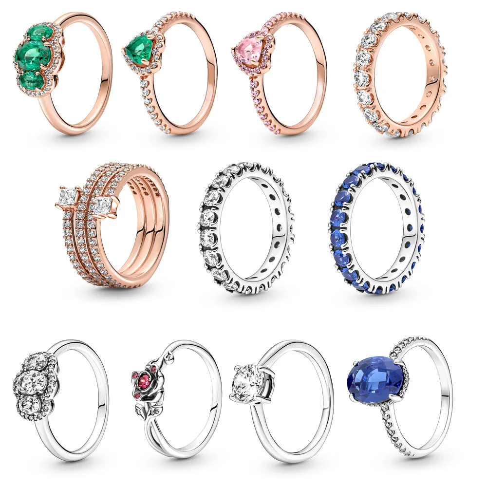 

Hot Sale 925 Sterling Silver Ladies Fashion Sparkling Personality Halo Rose Ring For Original Pandora Jewelry Feminine Charm Bra