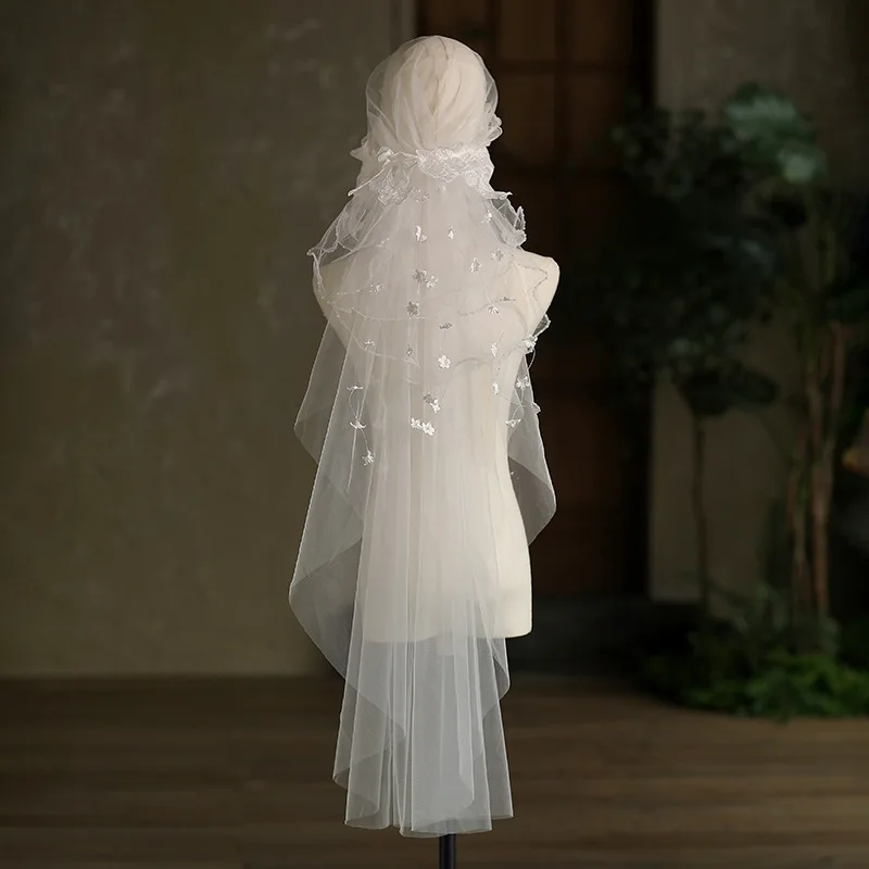 Винтажная кружевная свадебная фата новая короткая тюль и кружево элегантная