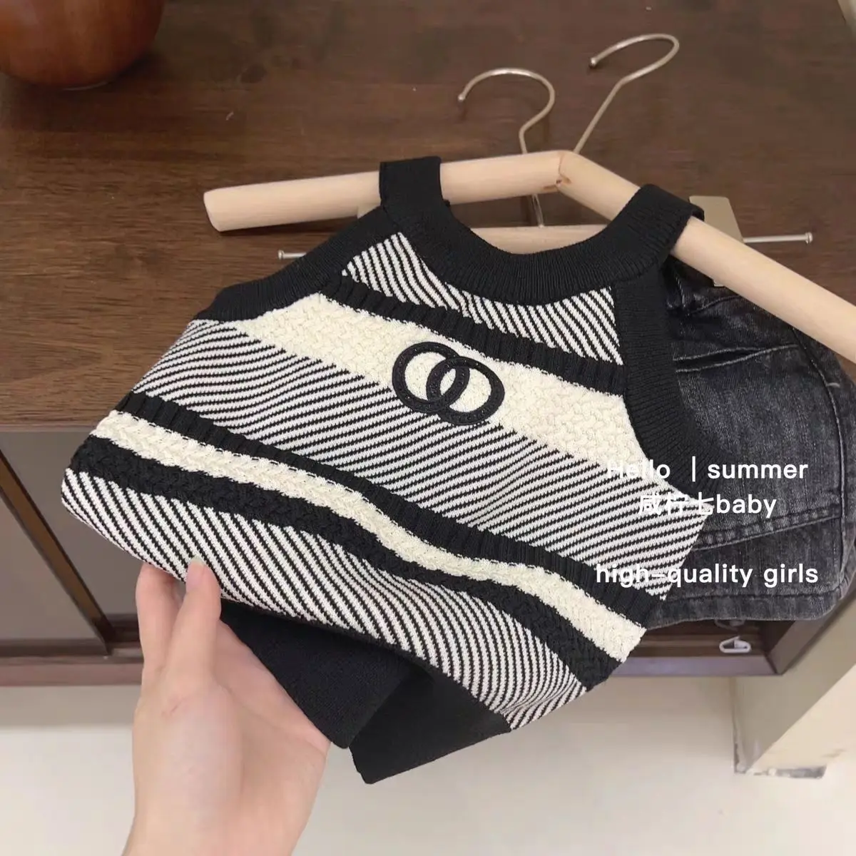 Детский летний комплект одежды для девочек новинка модный топ без рукавов и
