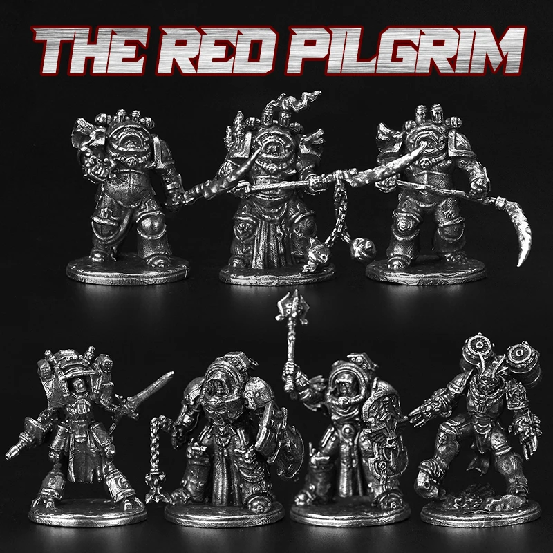 

White Brass Steampunk Red Pilgrim Soldiers Miniature Figurines Handmade Men Desktop War Game Chess Pieces Ornaments Gifts