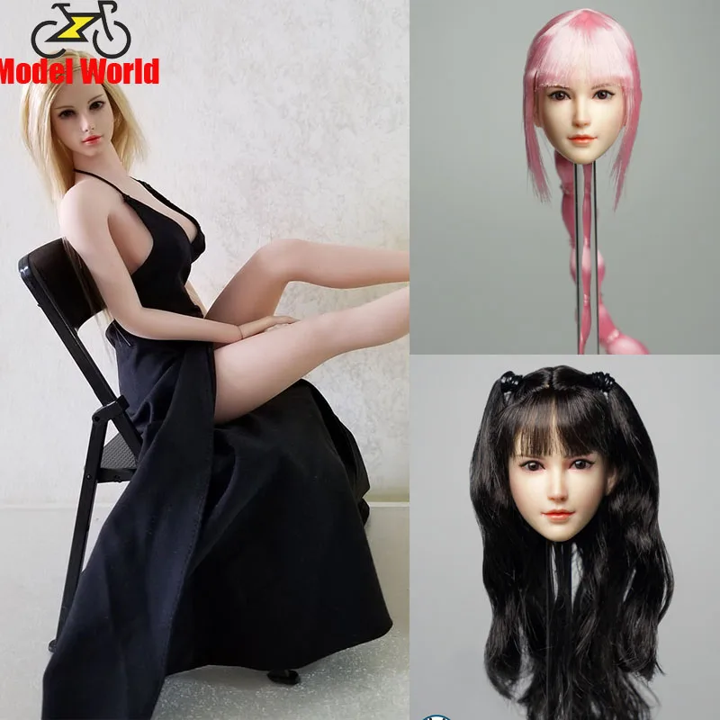 

SUPER DUCK 1/6 SDH015 Women Head Sculpt Cute Dual Horsetail Pink Hair for 12 Inches Pale Skin TBLeague Female Action Figure