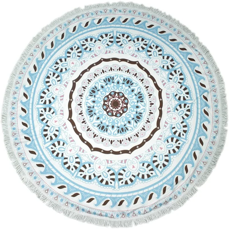 

Round Beach Towel 150Cm Round Yoga Mat Multifunctional Mandala Beach Blanket With Tassels